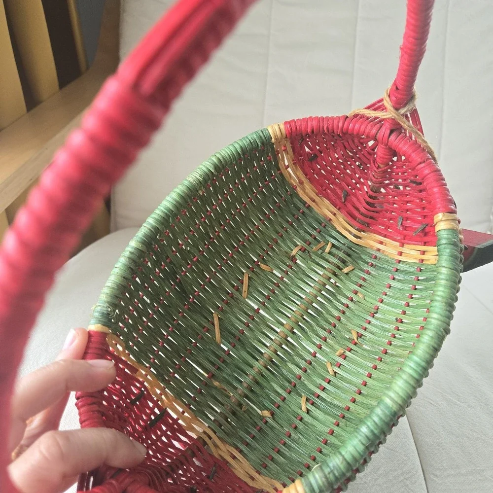 Vintage Watermelon Wicker Small Basket Cottagecore Farmcore Decor